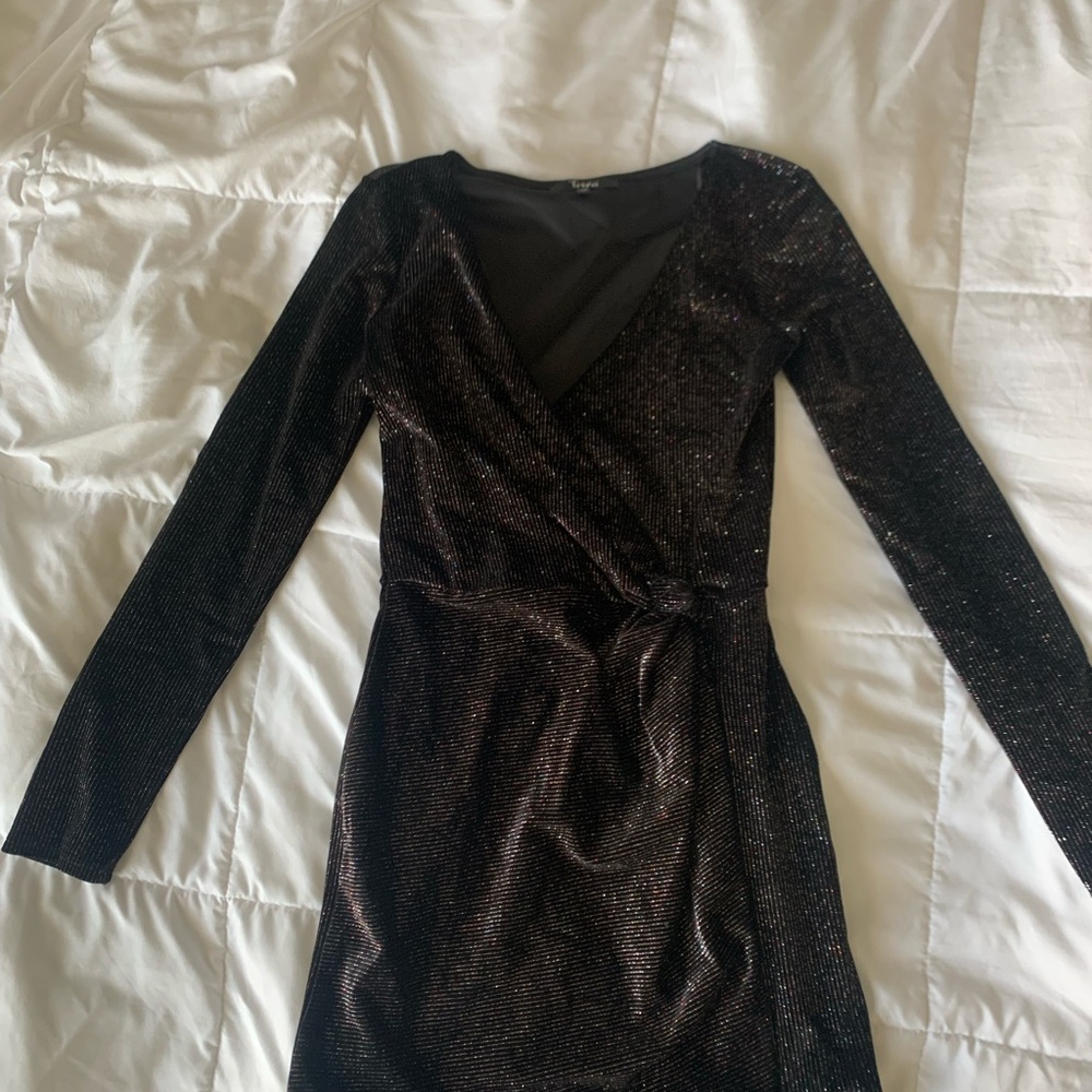 Trixxi Black Sparkle Front Wrap Mini Dress